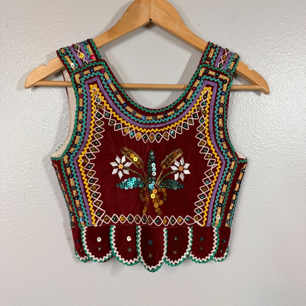 Vintage Polish European Beaded Sequins Velvet Vest Women's Folk Art Festival - Picture 2 of 11